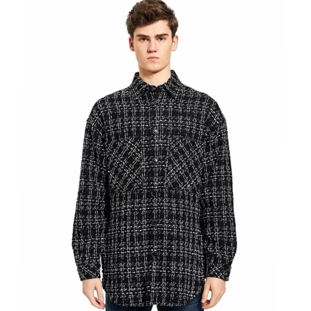 Loose casual plaid shirt with small fragrance